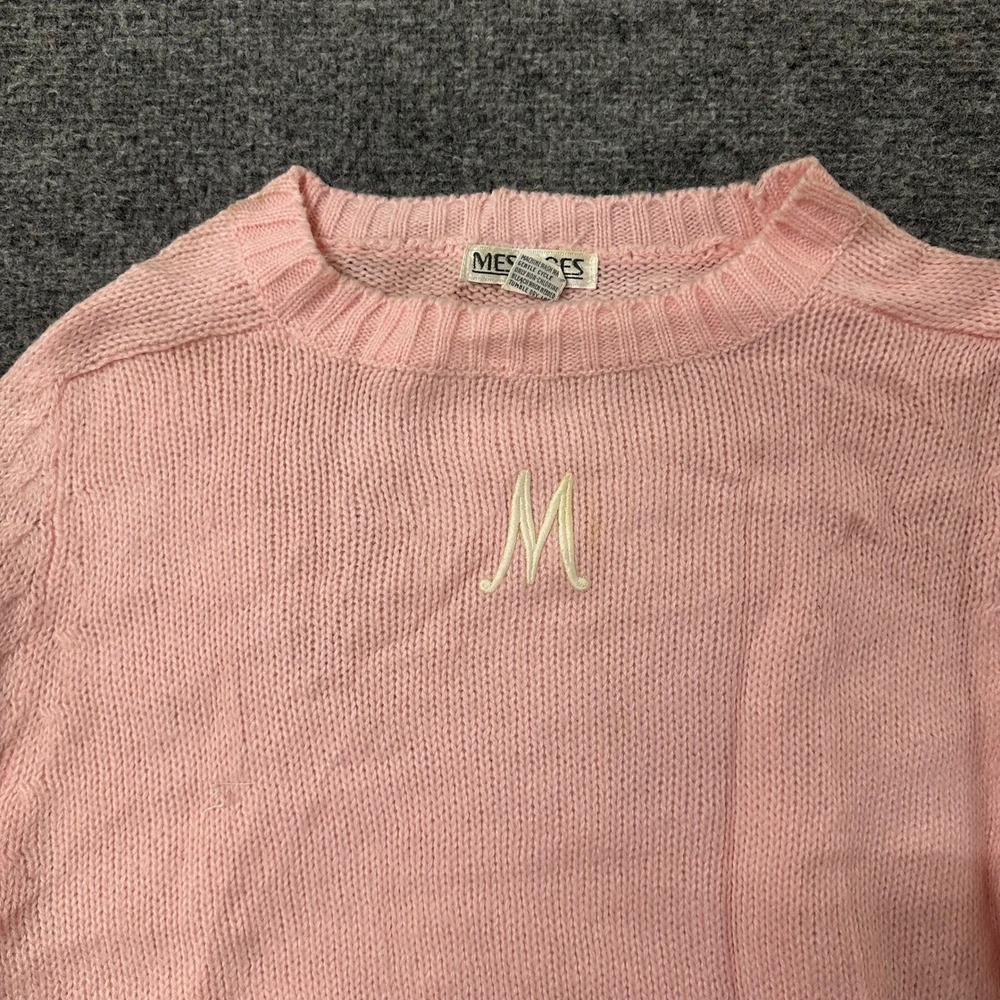 Messages Sweater Womens Size M Pink Knit Embroidered Letter M Crewneck